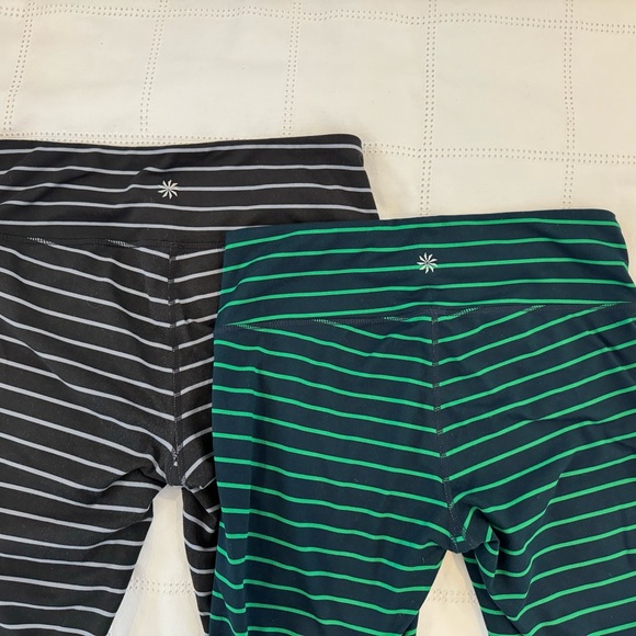 Athleta - 2 pr Chaturanga leggings M - black/grey and navy/green stripes. Lk new - Picture 2 of 7